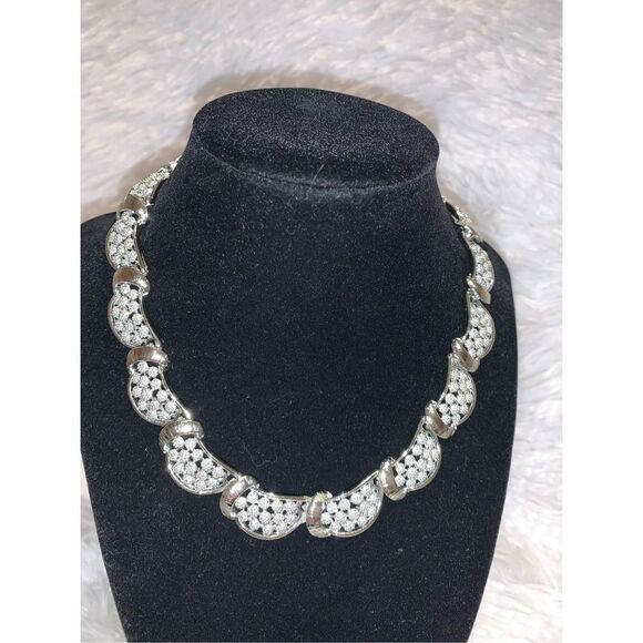 Vintage CORO Silver Hing Collar Necklace Signed 17” - Picture 14 of 16